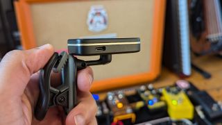 The USB-C slot on the Peterson Stroboclip HDC guitar tuner