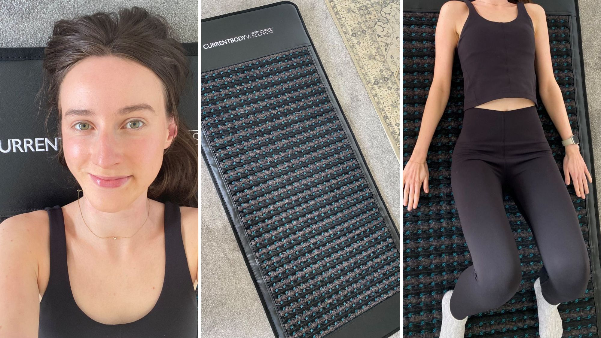Health writer Katie Sims trying the PEMF infrared mat