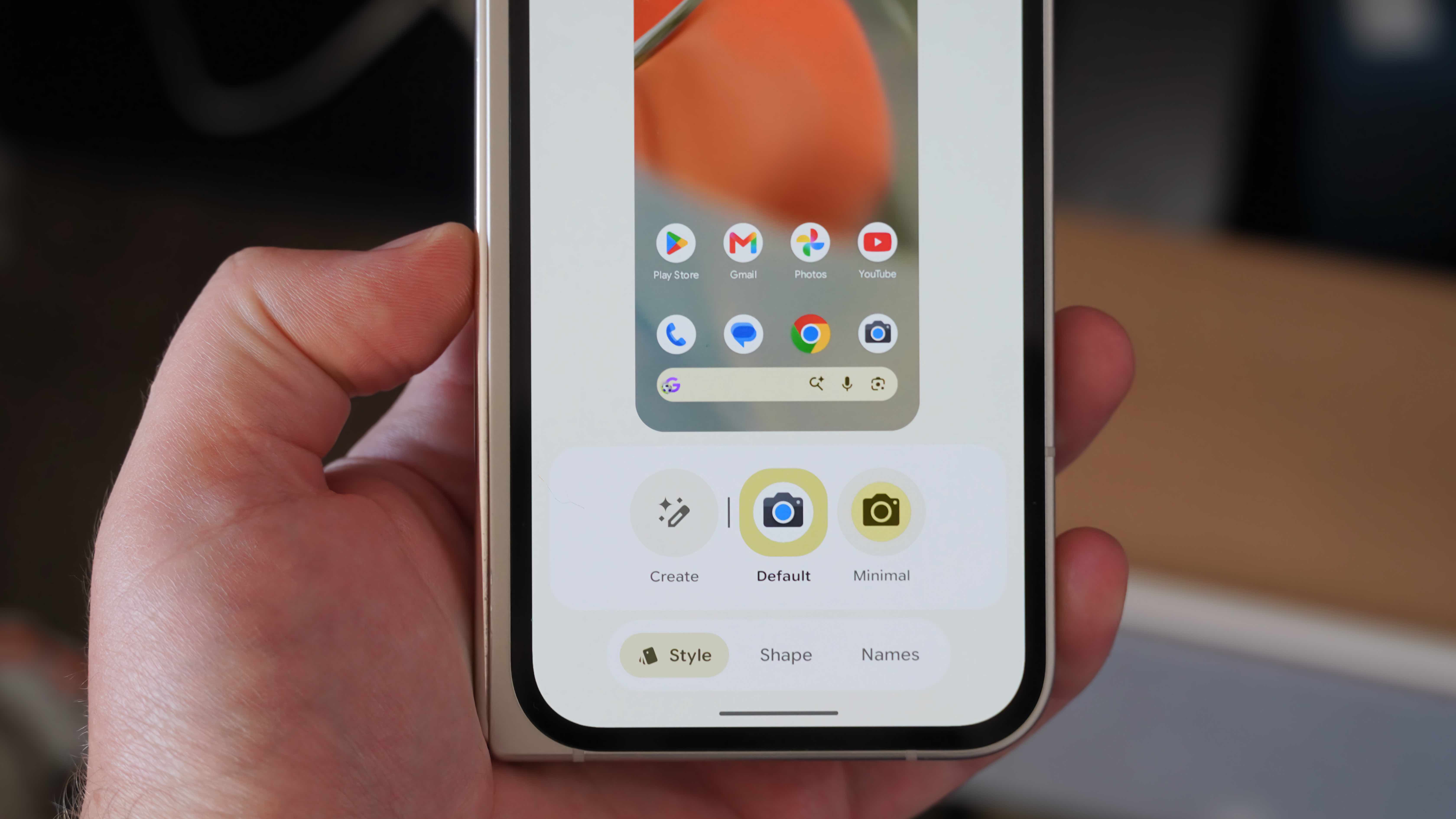 The Style, Shape and Names settings in Android 17 on a Pixel 9 Pro Fold.
