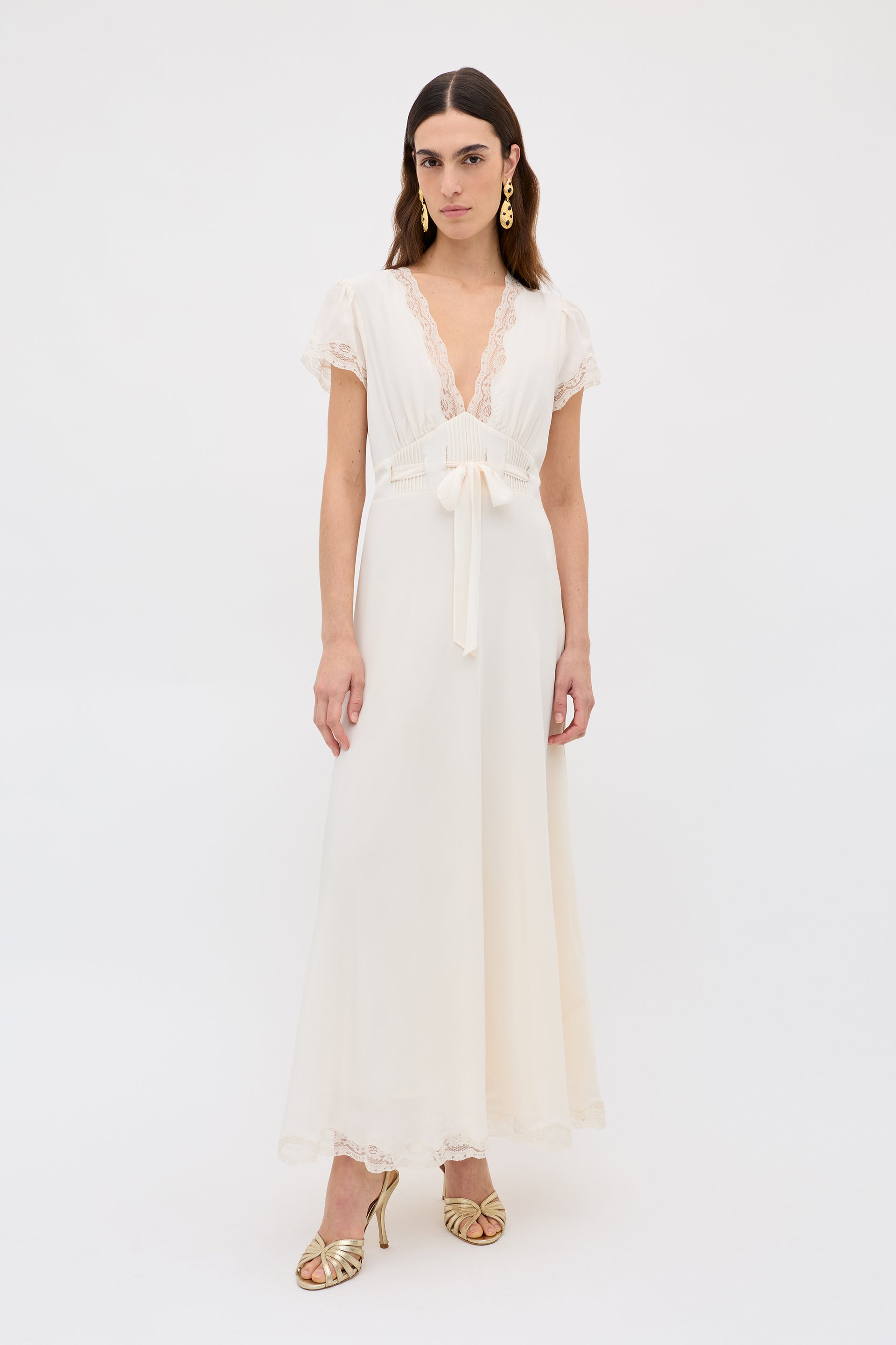 Marlice Silk Midi Dress in Cream Pearl