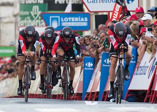 BMC racing on the way to winning stage 1 at the Vuelta a Espana