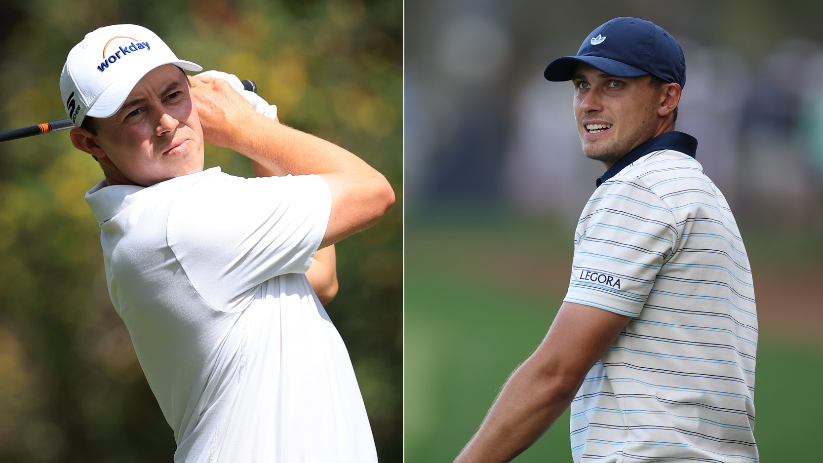 Matt Fitzpatrick and Ludvig Aberg watch their golf shots
