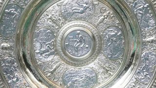 A close-up of The Venus Rosewater Dish, the Ladies' Singles trophy ahead of The Championships Wimbledon 2022