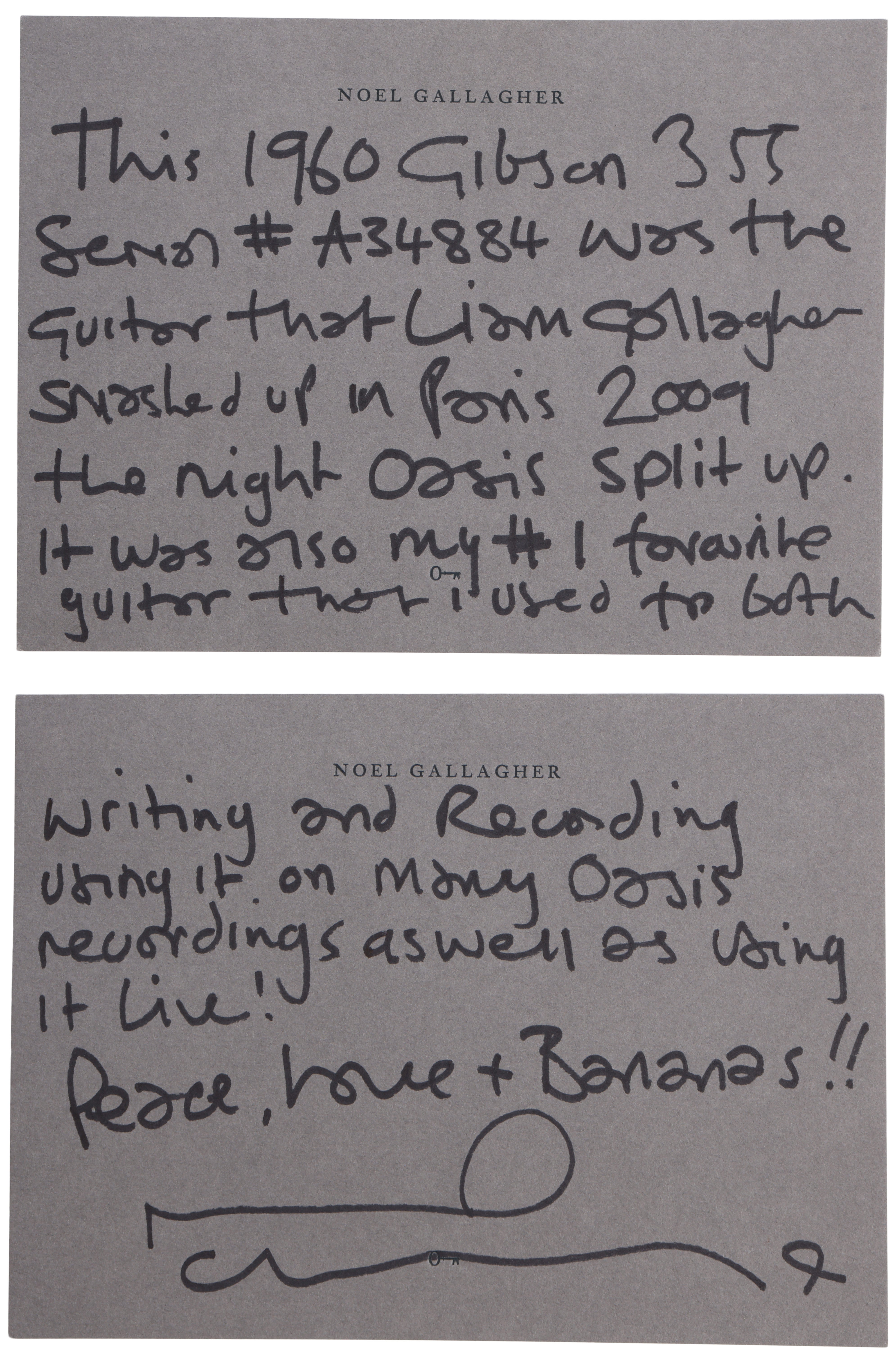 Handwritten note re: Noel&#039;s guitar