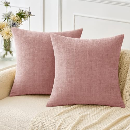 Miulee Pack of 2 Couch Valentines Throw Pillow Covers 18x18 Inch Soft Spring Blush Pink Chenille Pillow Covers for Sofa Living Room Solid Dyed Pillow Cases