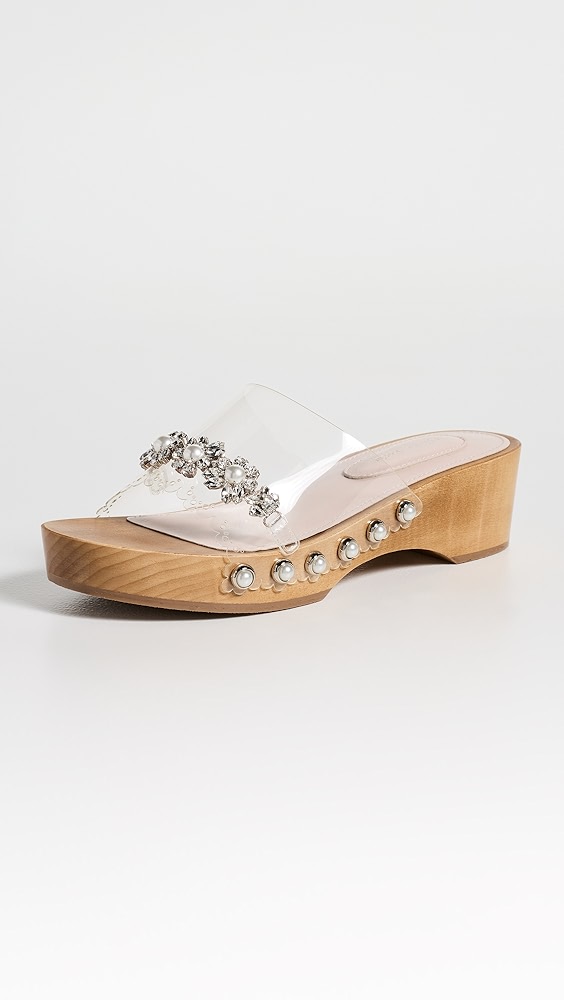 Scalloped Wooden Clogs - Clear/pearl