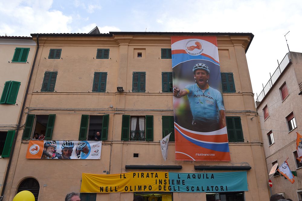 Filottrano honoured Michele Scarponi with huge banners along the route of stage 5 at Tirreno-Adriatico