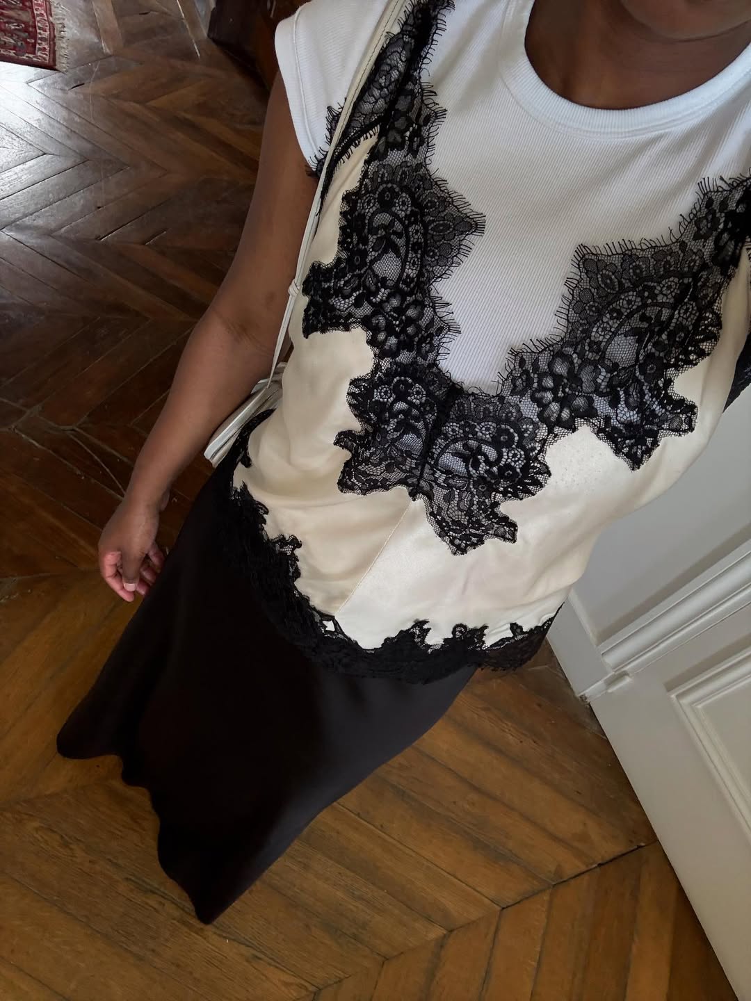 Grace wearing satin top