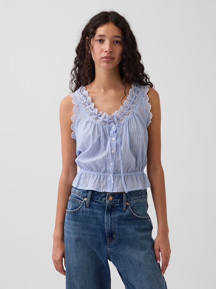 Gap, Eyelet Tie-Front Crop Peplum Top