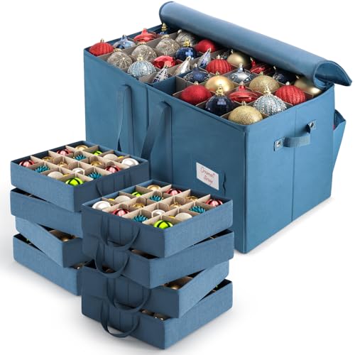 Hearth &amp;amp; Harbor Large Christmas Ornament Storage Box With Adjustable Dividers - Ornament Storage Container for 128 Holiday Ornaments or Decorations