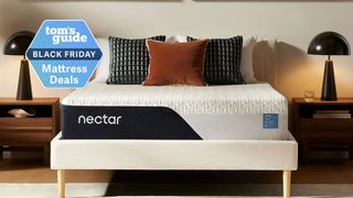 The image shows the Nectar Classic Memory Foam Mattress with a Tom's Guide Black Friday mattress deal badge placed on top 