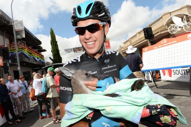 Richie Porte (Team Sky) meets Joey the kangaroo