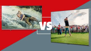 A red and grey image withe the Philips OLED910 OLED TV on one side, the LG G5 OLED TV on the other, and a 'VS' symbol between them.