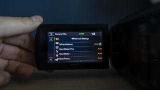 A menu screen on the Sony AX43 camcorder