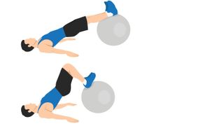 Vector male hamstring curl on stability ball