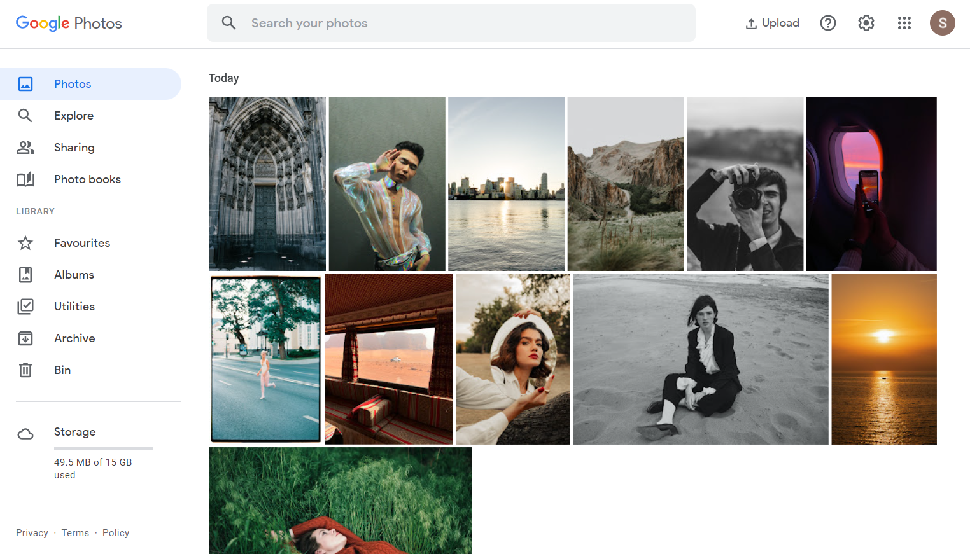 Screenshot of photo storage and sharing site Google Photos