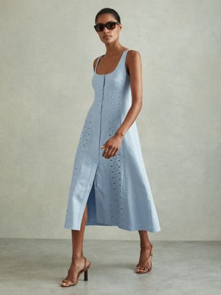 Clarice Linen Broderie Midi Dress