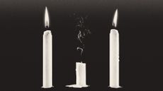 Illustration of two full-size lit candles alongside a much shorter candle with the flame snuffed out