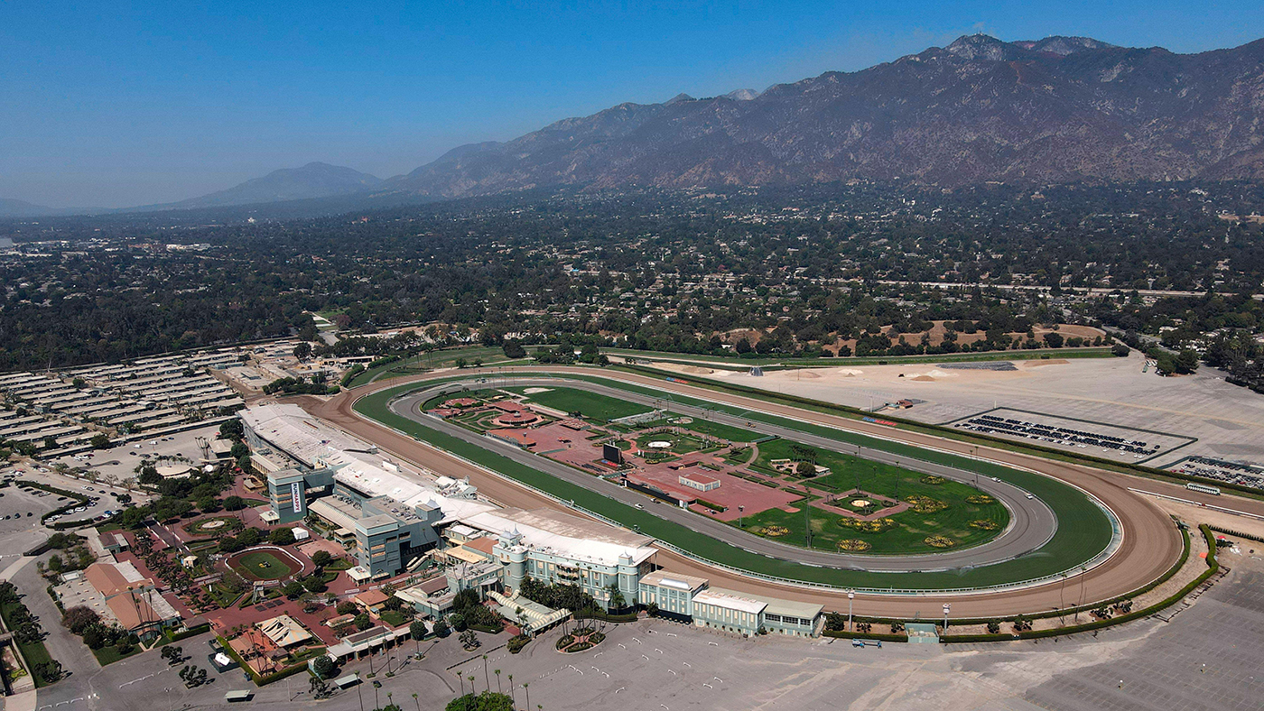 An arial view of Santa Anita Park racetrack, which will be the venue for the equestrian events at the LA28 Olympics.