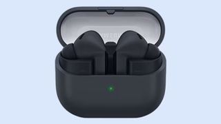 Samsung Galaxy Buds 3 FE black wireless earbuds in their charging case