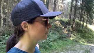 Side profile of hiker wearing sunglasses