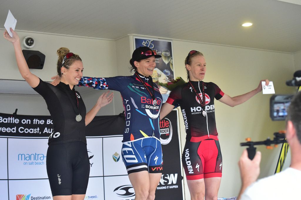 Sophie Mackay (Specialized) on top step of the podium