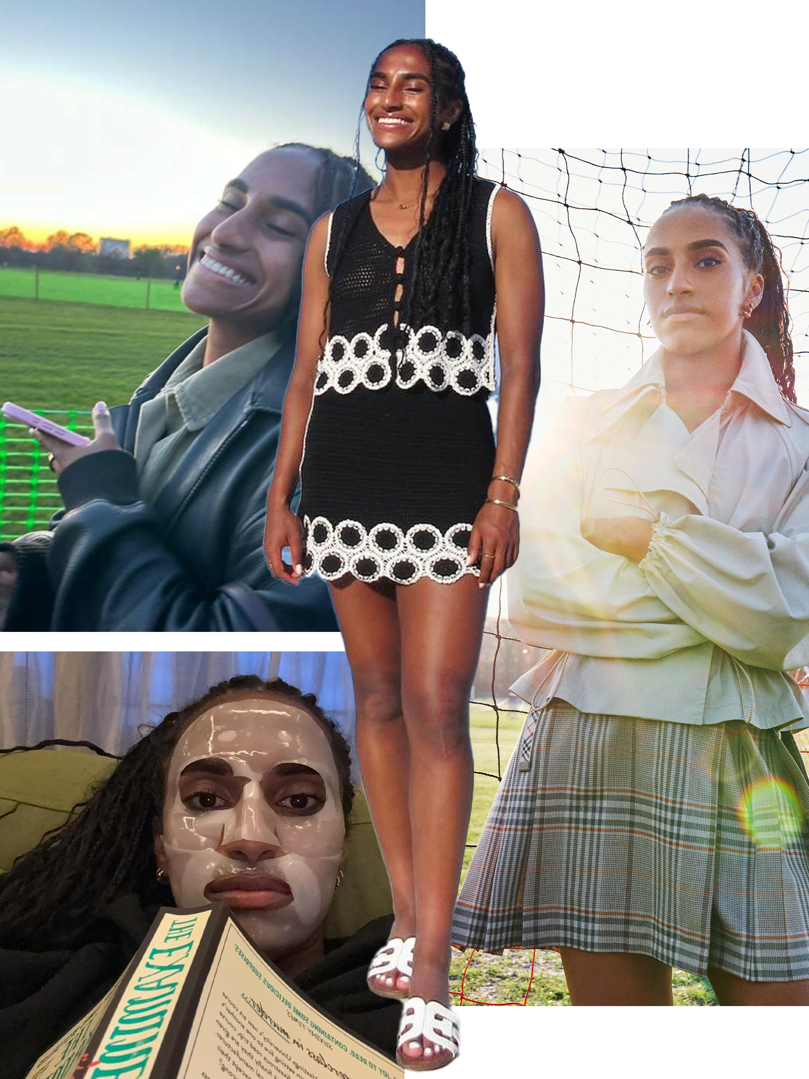 A collage of photos of professional soccer player Naomi Girma.