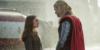 Natalie Portman and Chris Hemsworth in Thor.
