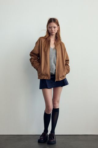 Faux Suede Bomber Jacket