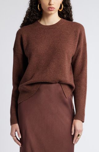 Crewneck Side Slit Wool & Cashmere Sweater