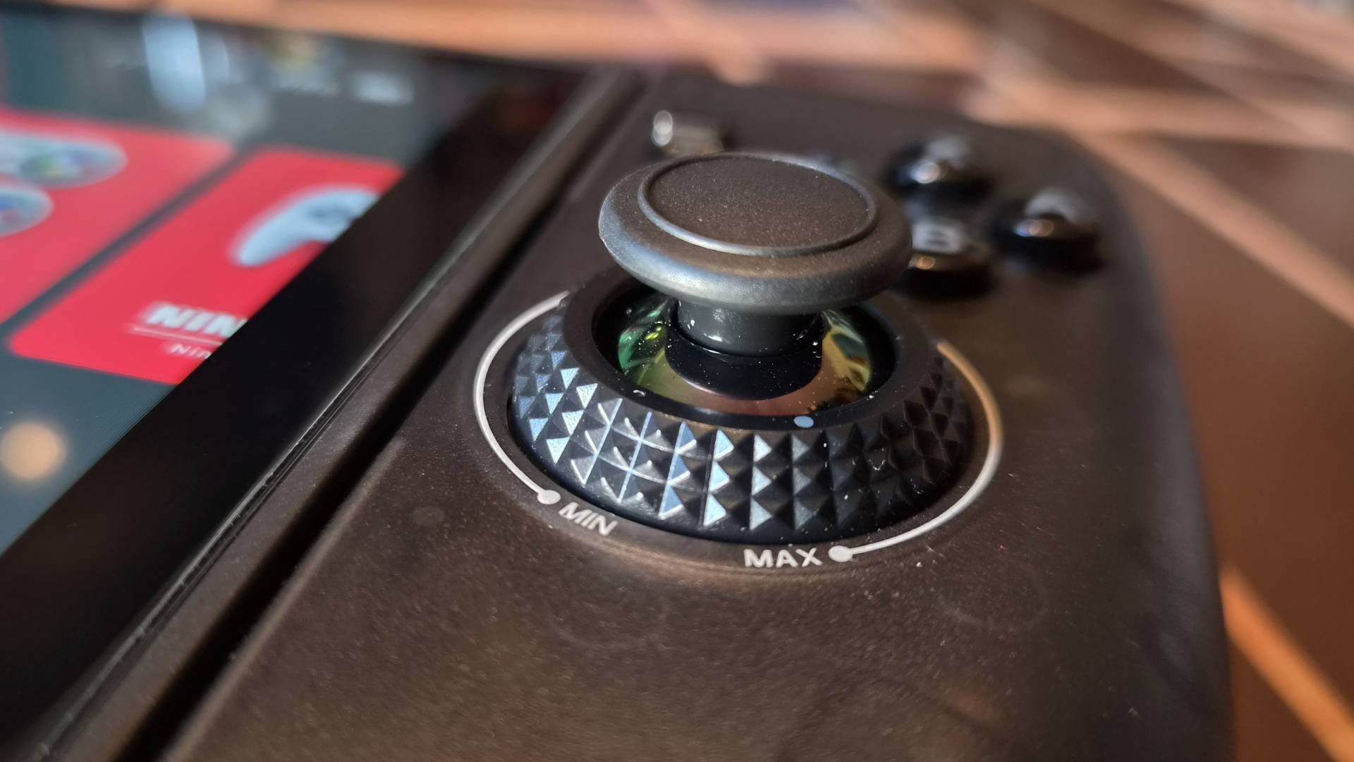 Close up of right CRKD Nitro Deck 2 thumb stick.