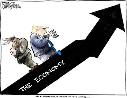 Political cartoon U.S. Trump economy Democrats