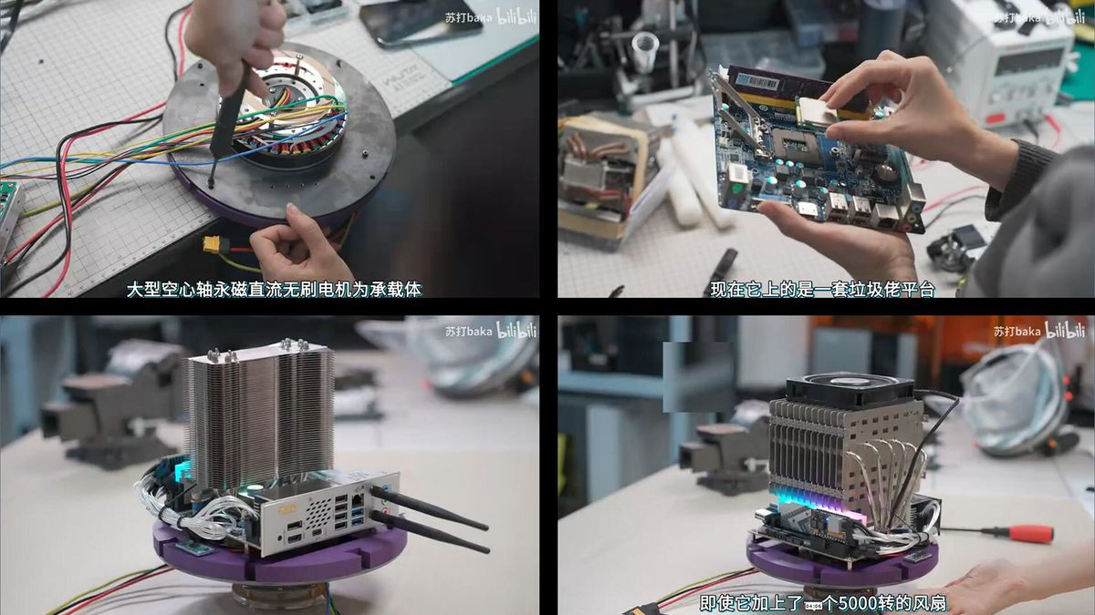 Shots of the Fan PC build from throughout the original video.