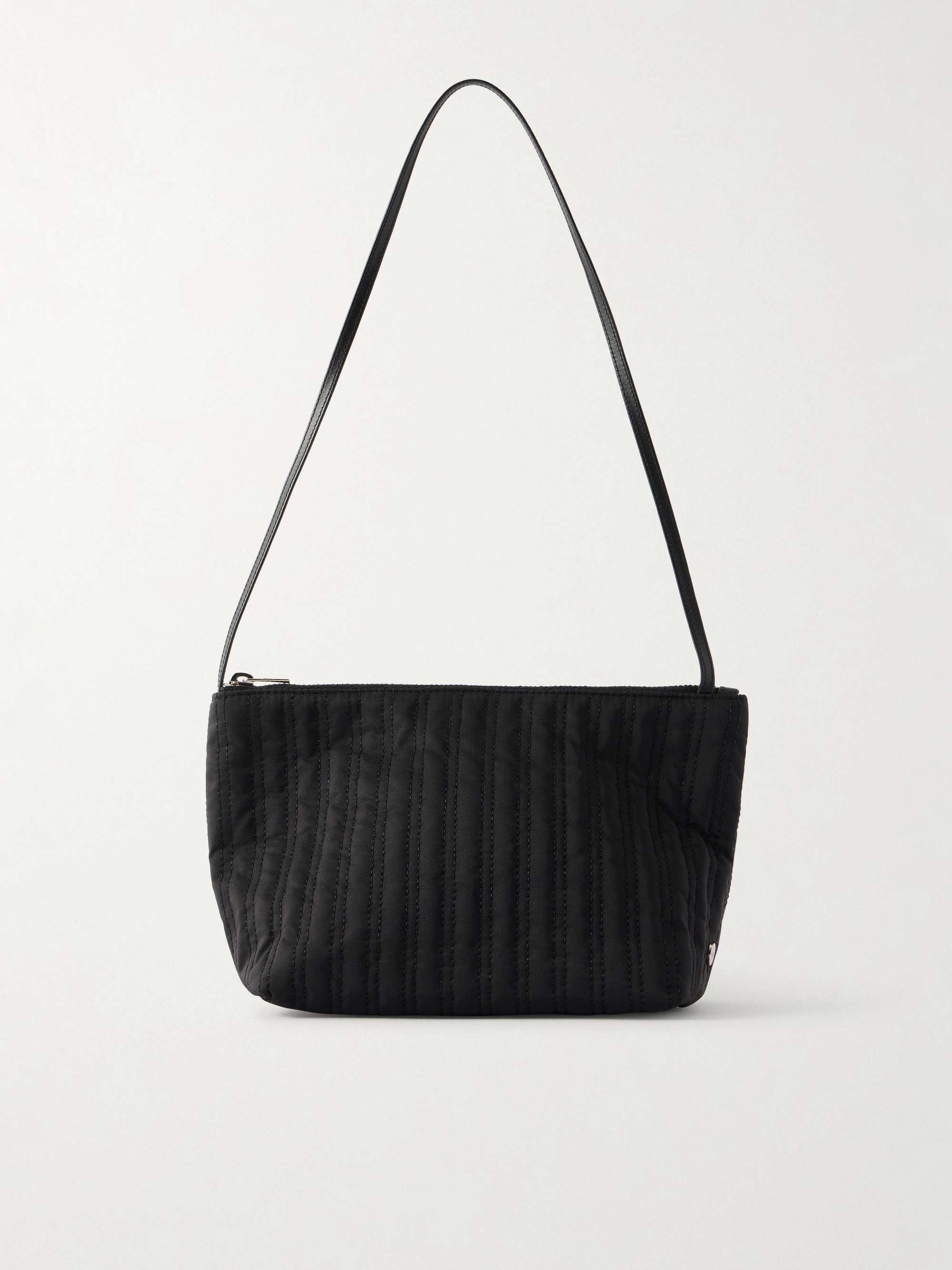 Corset Leather-Trimmed Quilted Satin-Shell Shoulder Bag