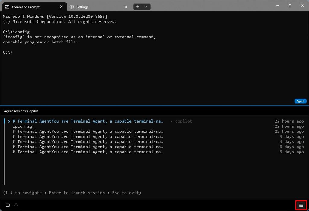 Intelligent Terminal with the agent management pane open at the bottom of the screen.