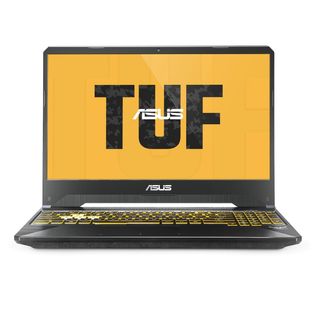 Asus TUF Gaming laptop displaying the 'TUF' logo on its screen.
