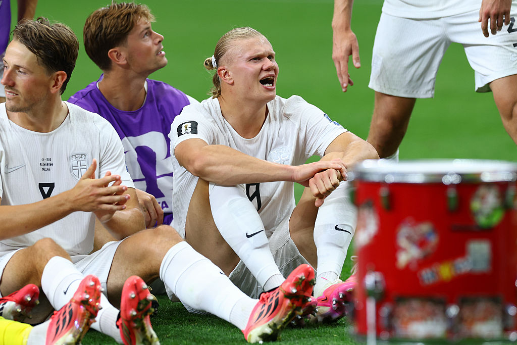 Erling Haaland joins Norway's post-match celebrations at the 2026 World Cup