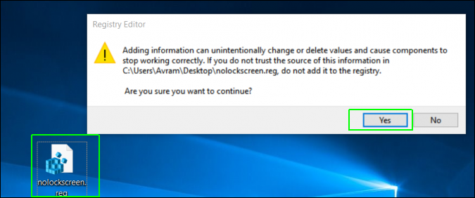 click the .reg file and click Yes
