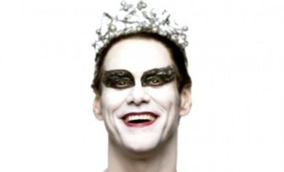 Jim Carrey, as Mila Kunis' black swan, appeared with a tutu and (buffalo) wing tattoos on his back.