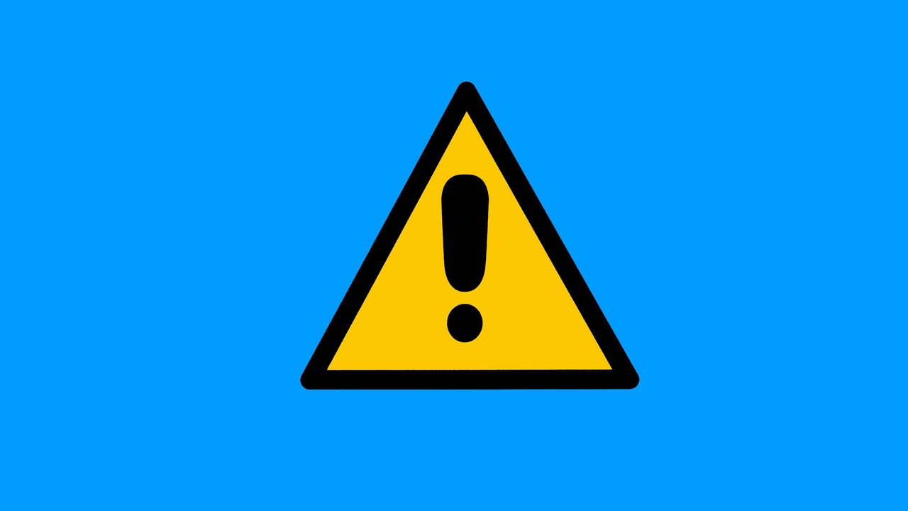 A yellow triangle with an exclamation point inside against a blue background.