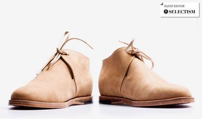 Sand-colored suede man shoes.