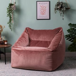 Pink velvet giant bean bag armchair