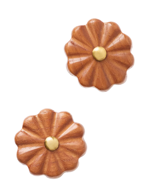 Farro Ribbed Wood and Brass Knobs, Set of 2