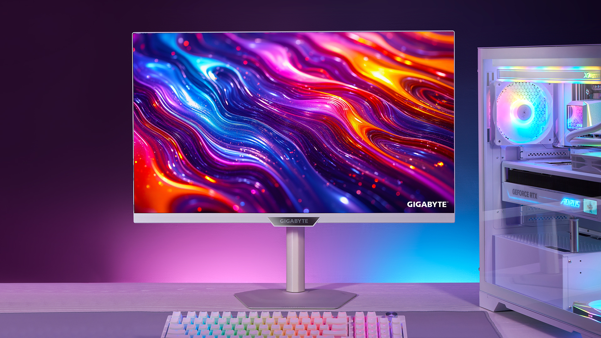 Gigabyte M27Up ice on a desk
