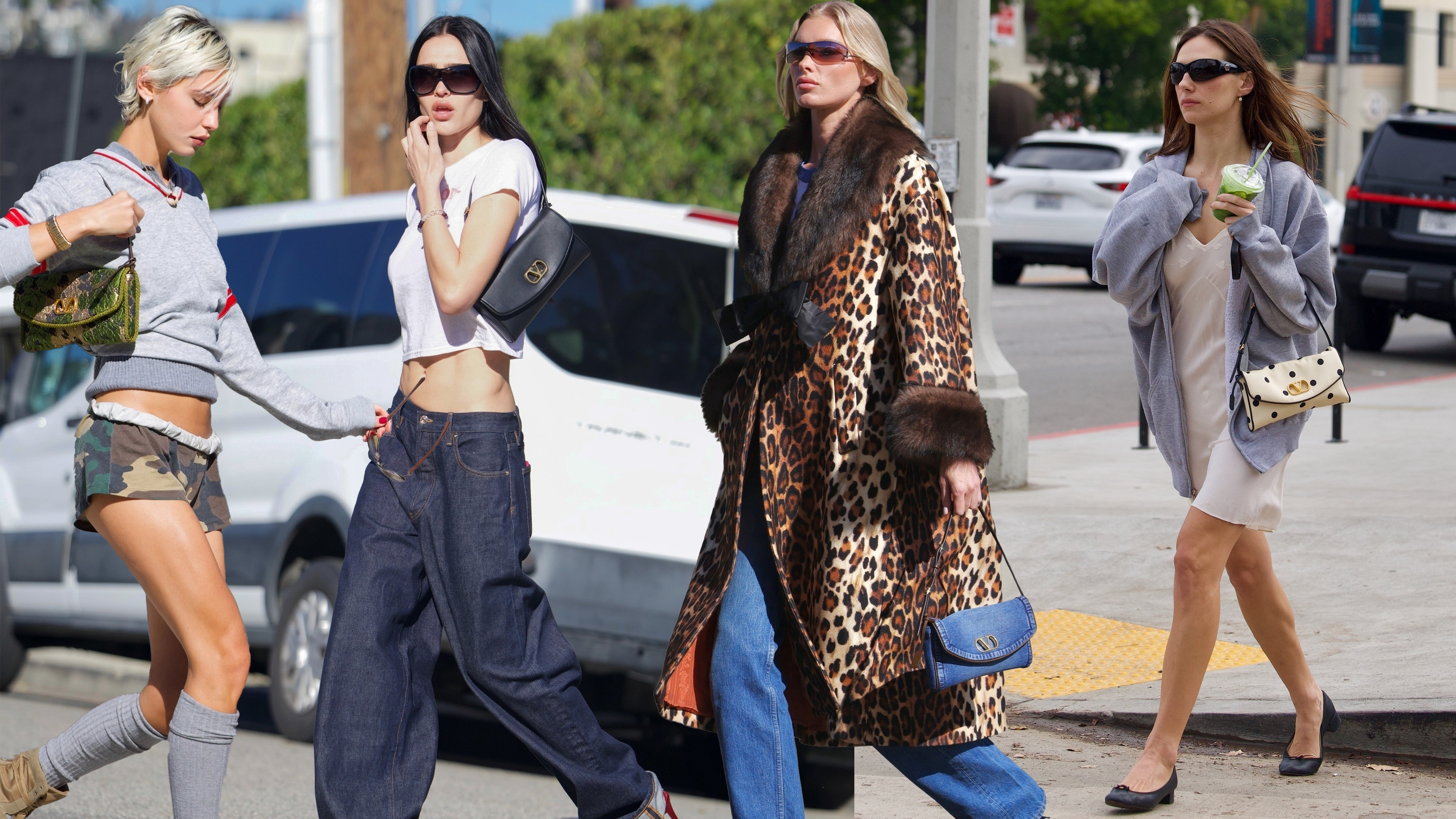 Iris Law, Amelia Gray, Elsa Hosk, and Devon Lee Carlson wear Valentino&#039;s devain bag.
