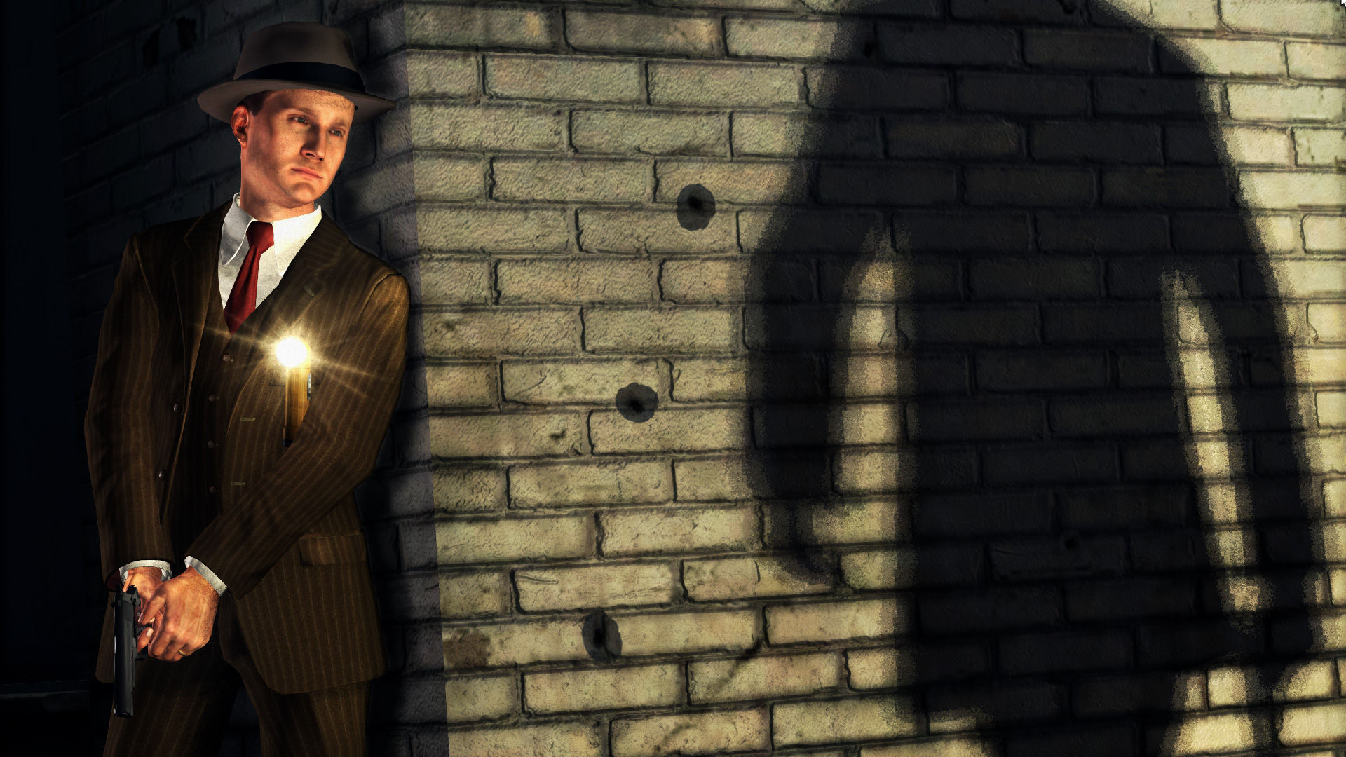 A shadow looms against a wall in L.A. Noire