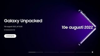 Teaserbilden för Samsung Unpacked 2022 som visar datum och tid för lanseringen.
