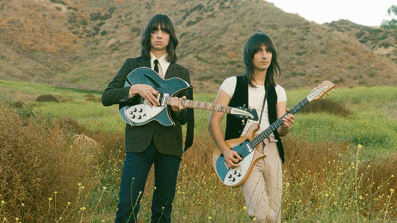 The Lemon Twigs in a field, with guitars 