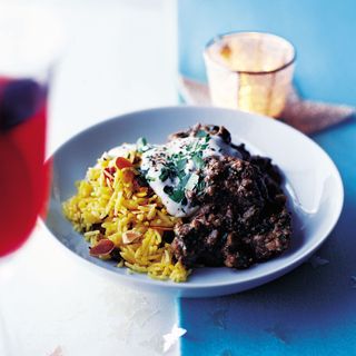 Creamy Spiced Lamb with Almonds and Nutty Rice