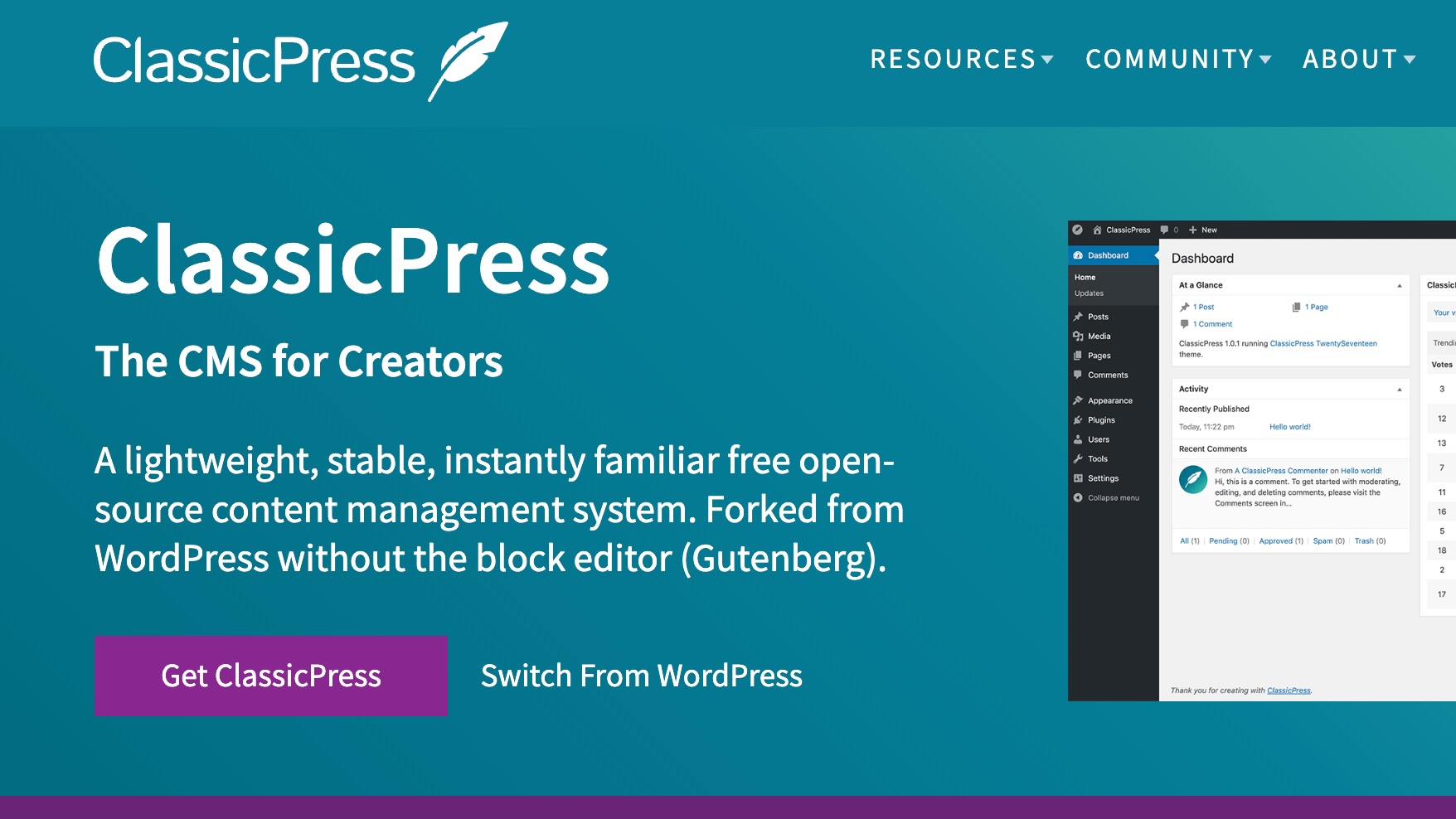 The ClassicPress website.